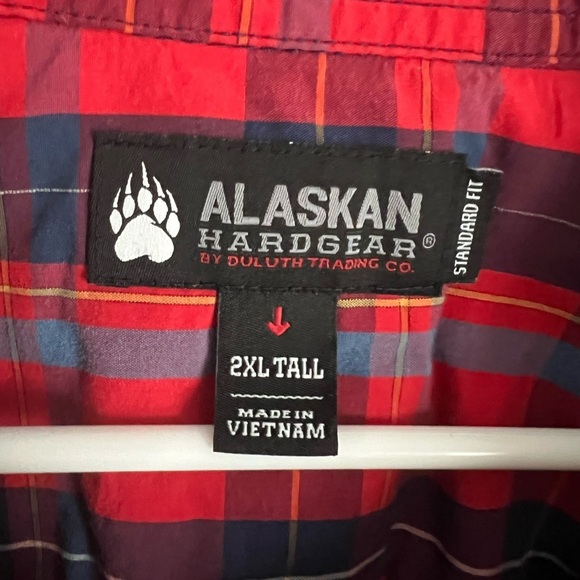 Alaskan Hardgear Duluth Trading Mens 2XL Tall Red Plaid Button Down Shirt - Picture 2 of 4